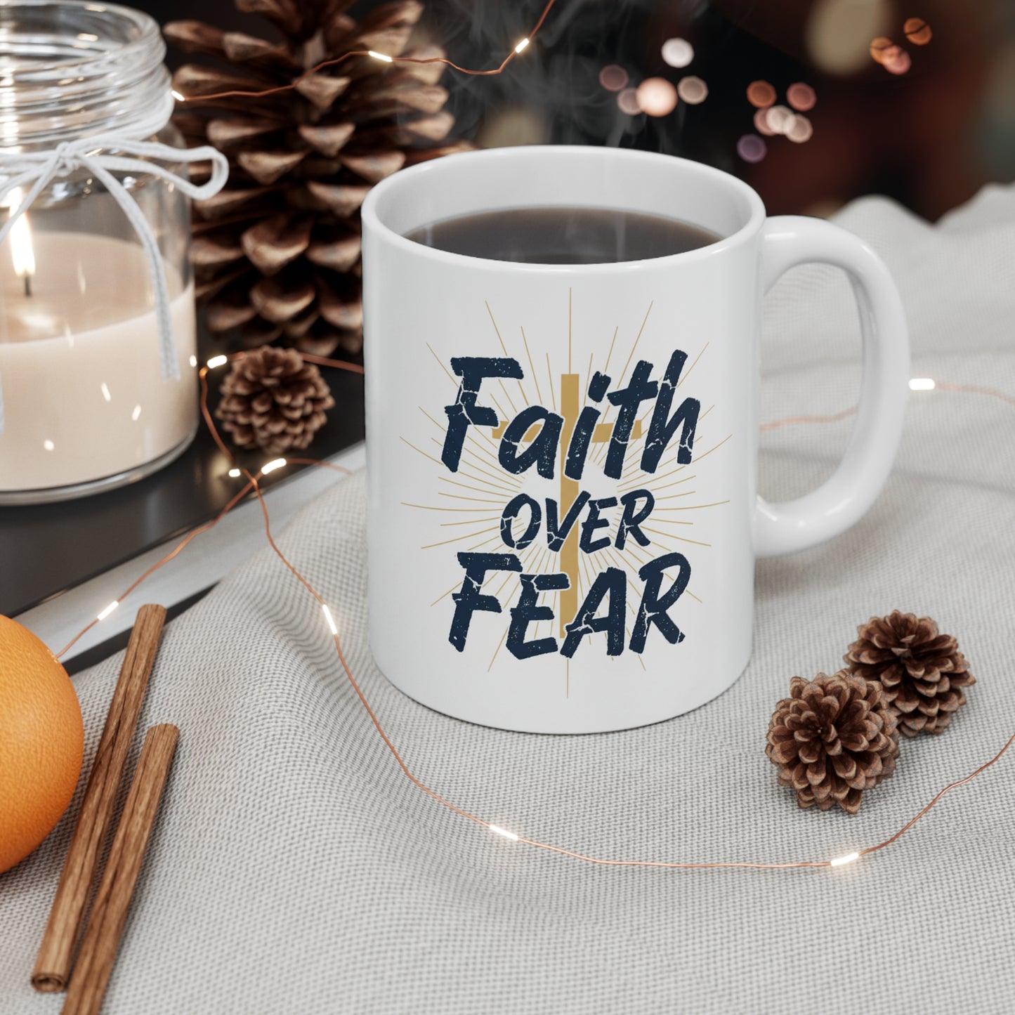 Faith Over Fear Ceramic Mug - Inspirational 11oz Coffee Cup