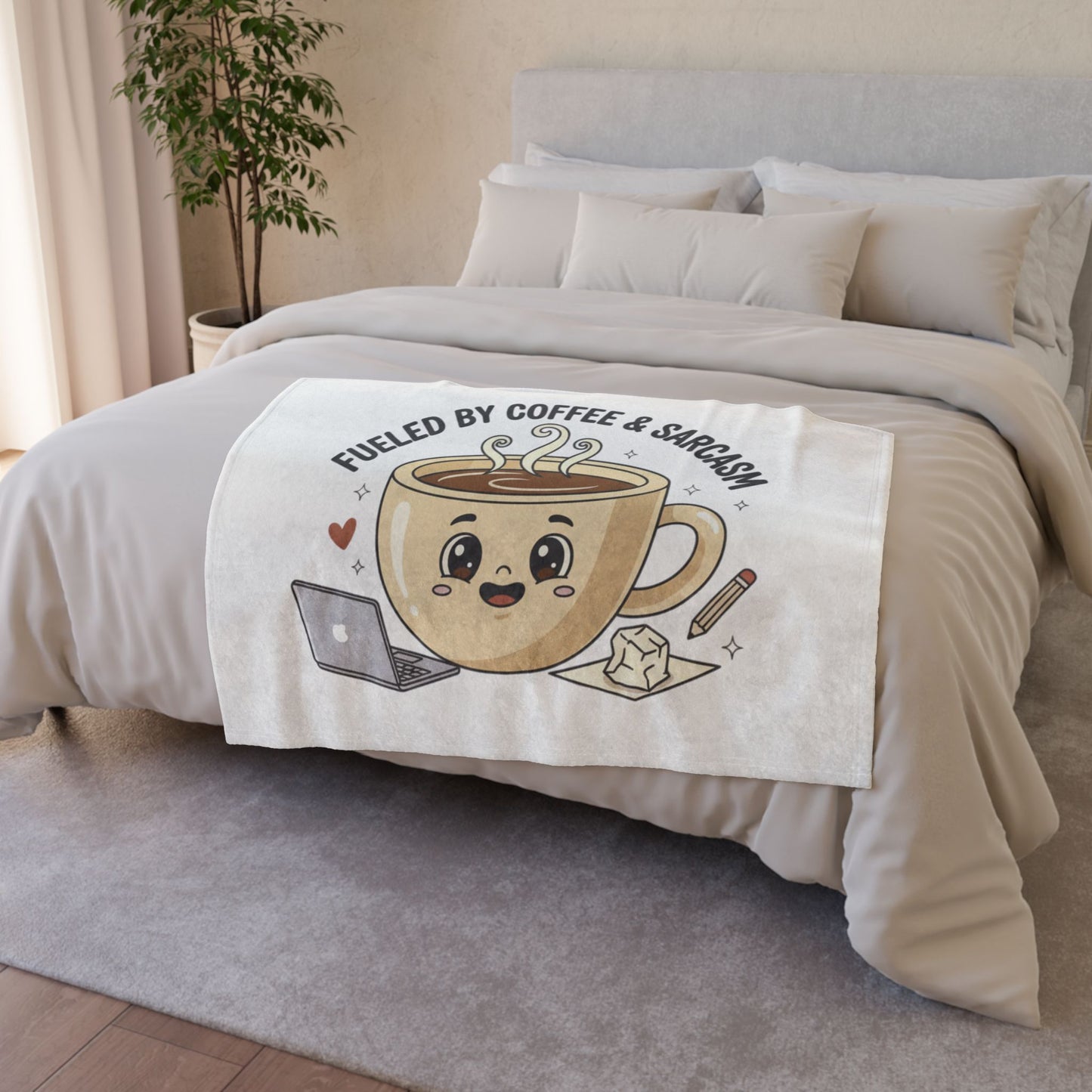 Coffee & Sarcasm Blanket — Cute Kawaii Coffee Cup Throw for Coffee Lovers