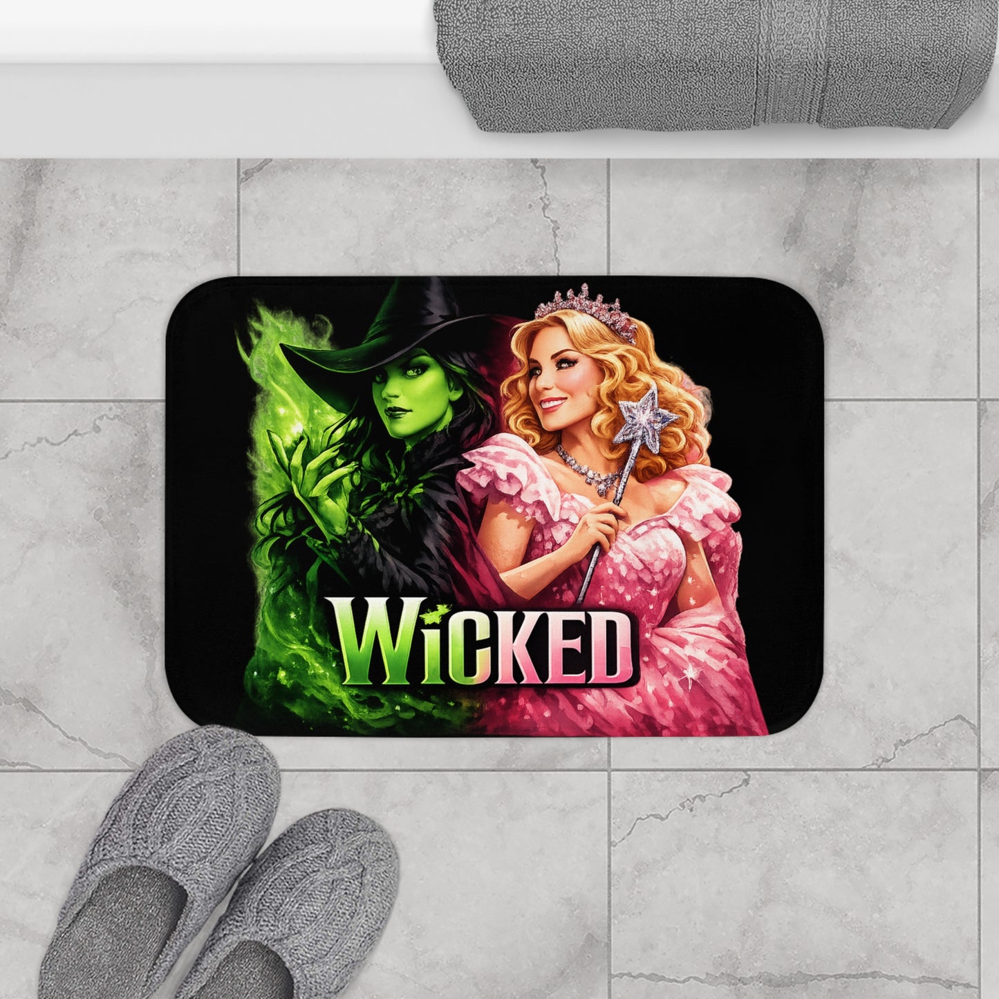 Wicked Musical Bath Mat — Elphaba & Glinda Theater-Inspired Bathroom Rug