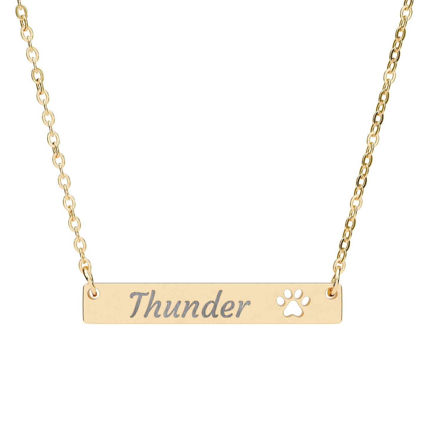 Engraved Paw Cutout Bar Necklace – Personalized Pet Name Jewelry
