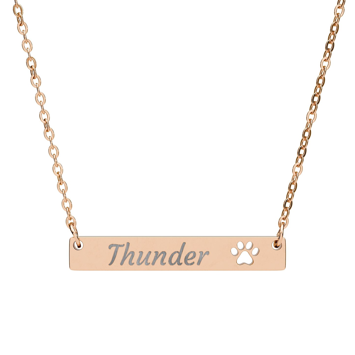 Engraved Paw Cutout Bar Necklace – Personalized Pet Name Jewelry