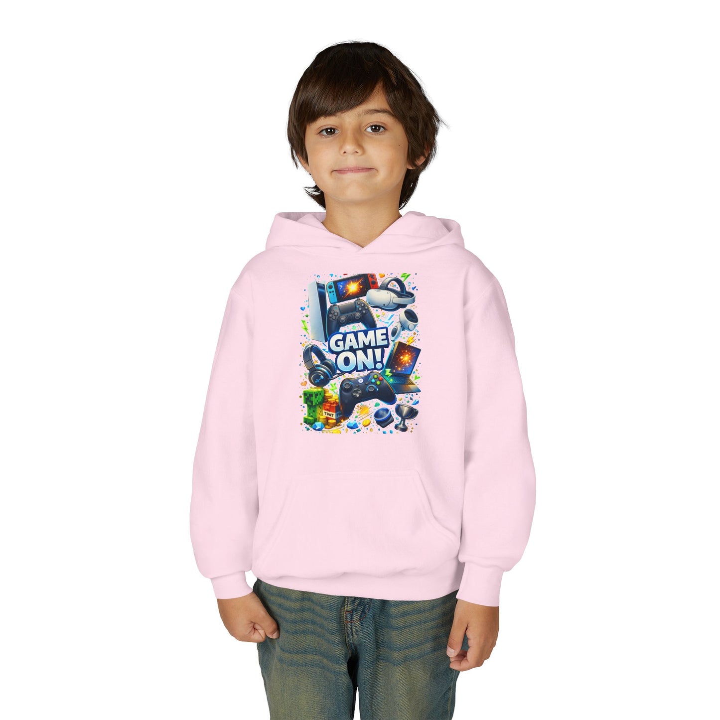 Youth Gaming Hoodie – 'Game On!' Video Game Controller & Console Graphic