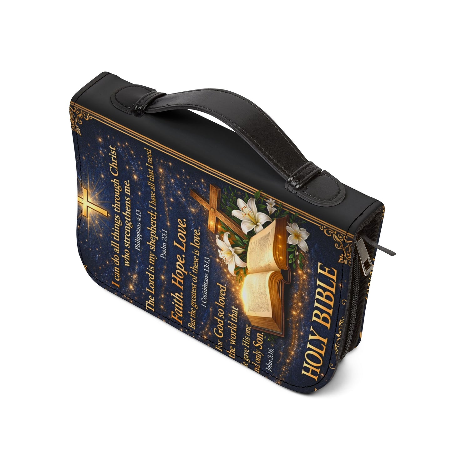 Bible Cover — "Faith Over Fear" Zippered Bible Case with Cross Design