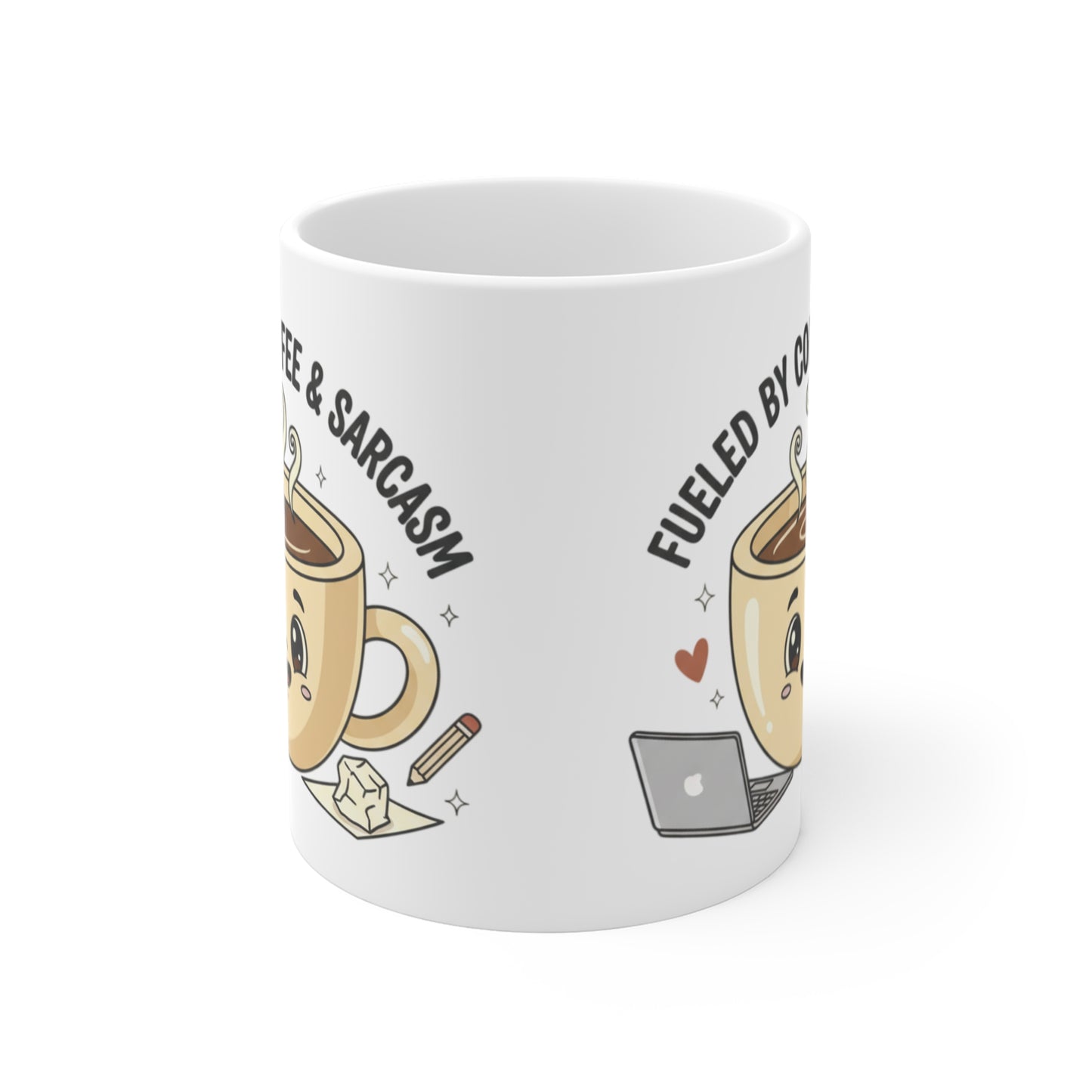 Coffee Mug — "Fueled by Coffee & Sarcasm" Cute Kawaii Office Mug (11oz)