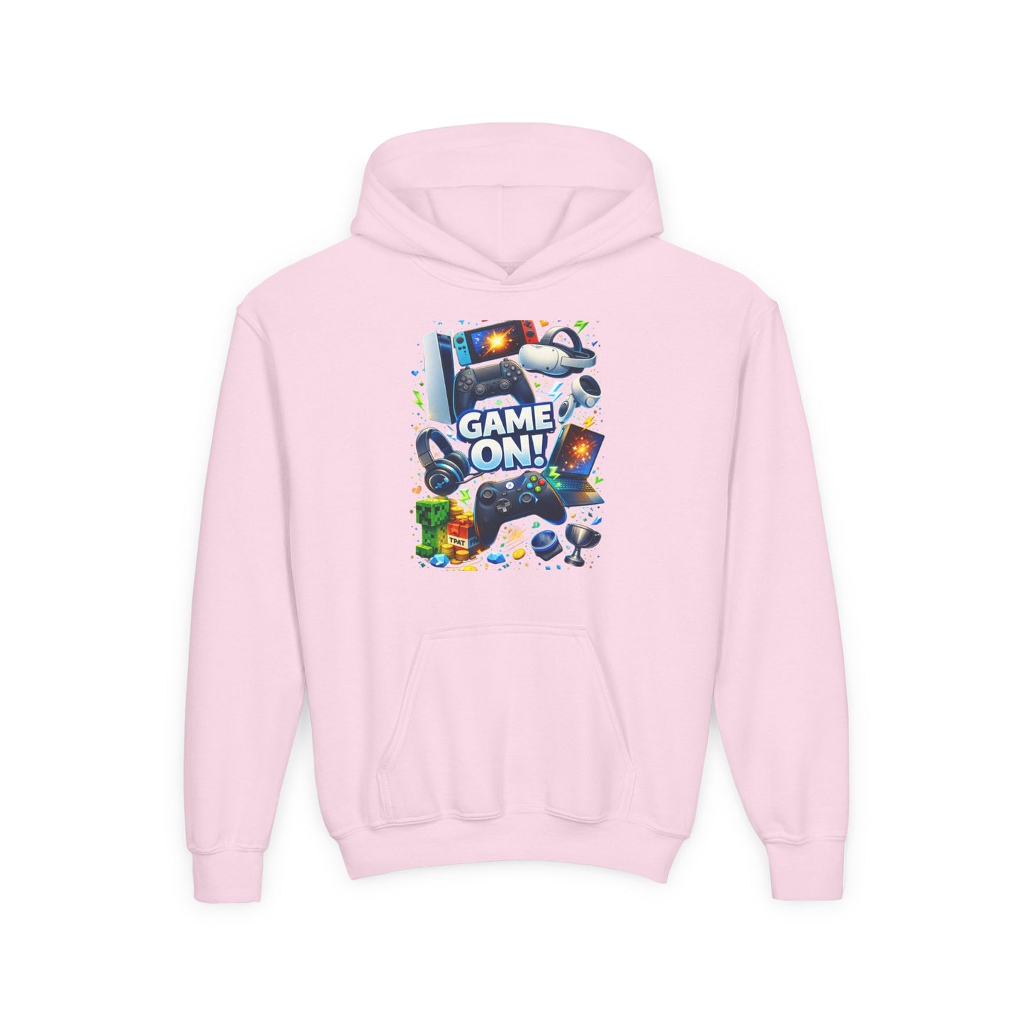 Youth Gaming Hoodie – 'Game On!' Video Game Controller & Console Graphic