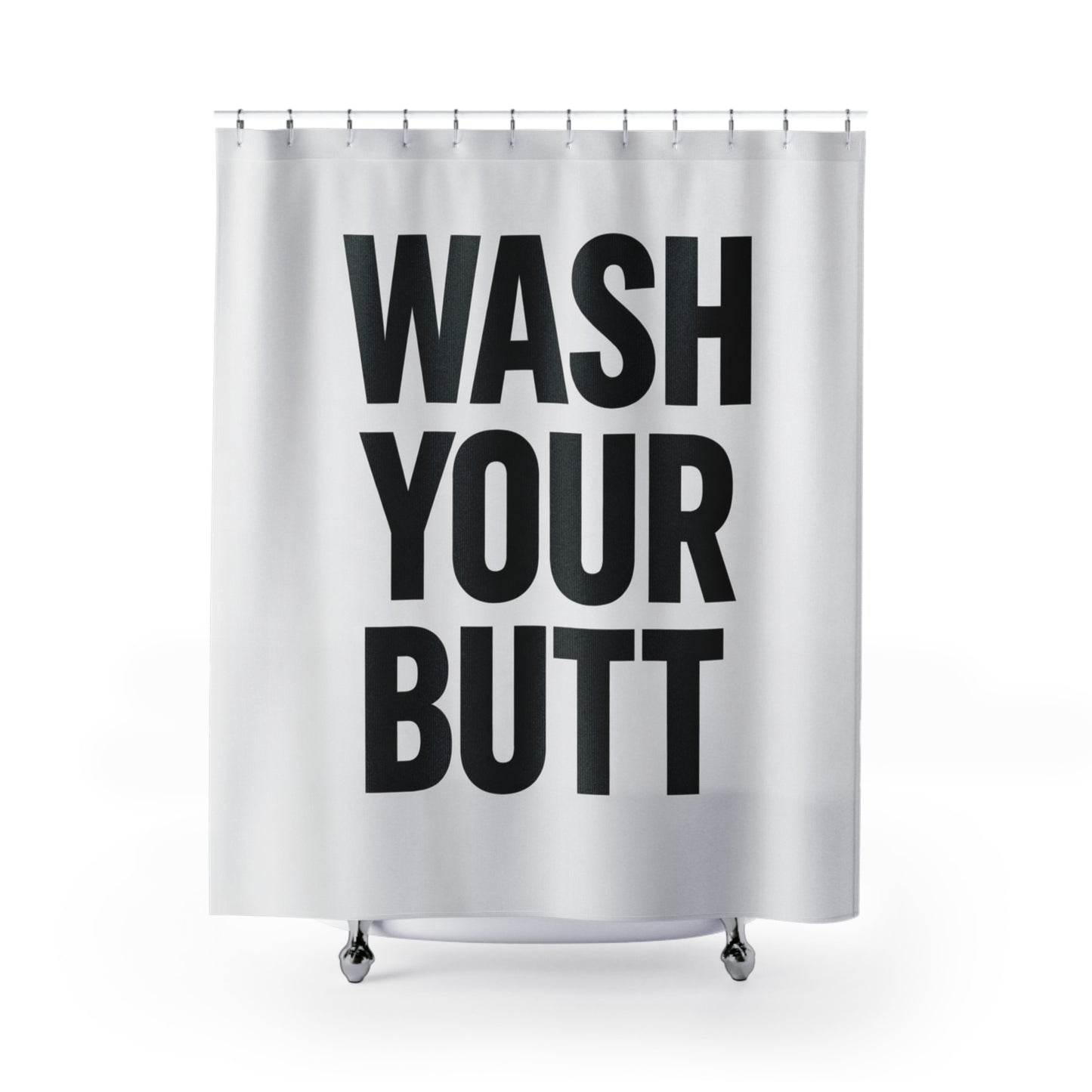 Bold 'WASH YOUR BUTT' Shower Curtain – Funny Bathroom Decor, Humorous Hygiene Reminder