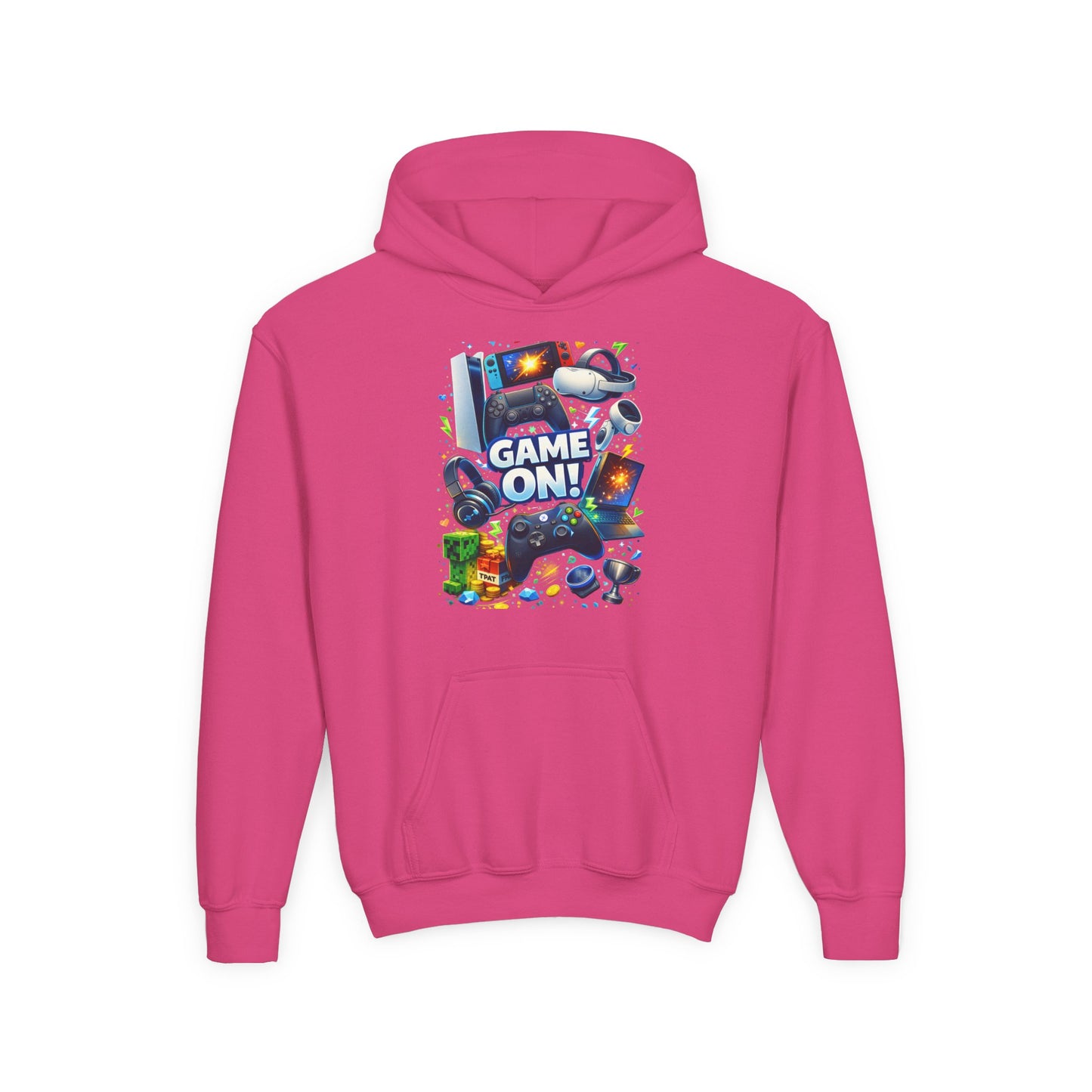 Youth Gaming Hoodie – 'Game On!' Video Game Controller & Console Graphic