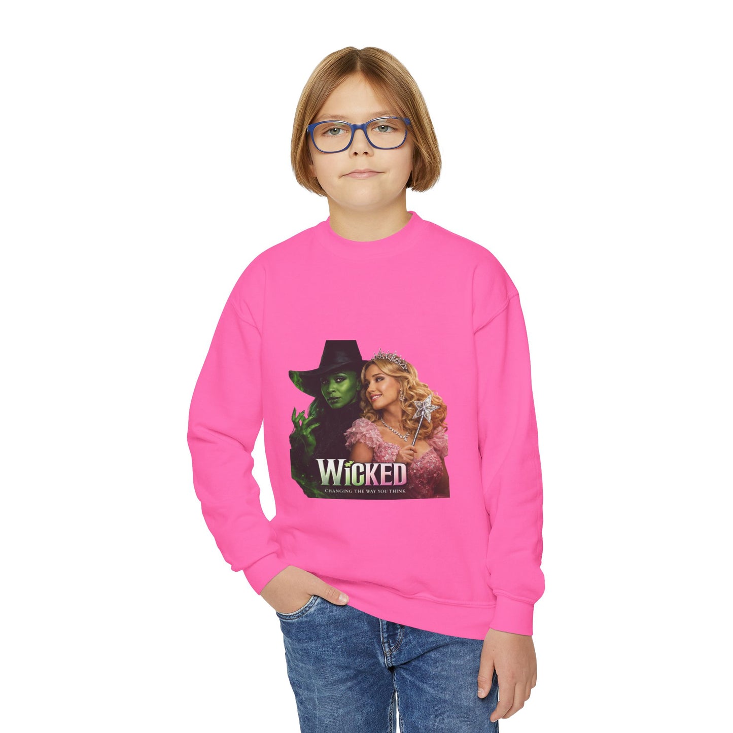💚🩷Wicked  Musical Youth Crewneck Sweatshirt — Elphaba & Glinda Graphic