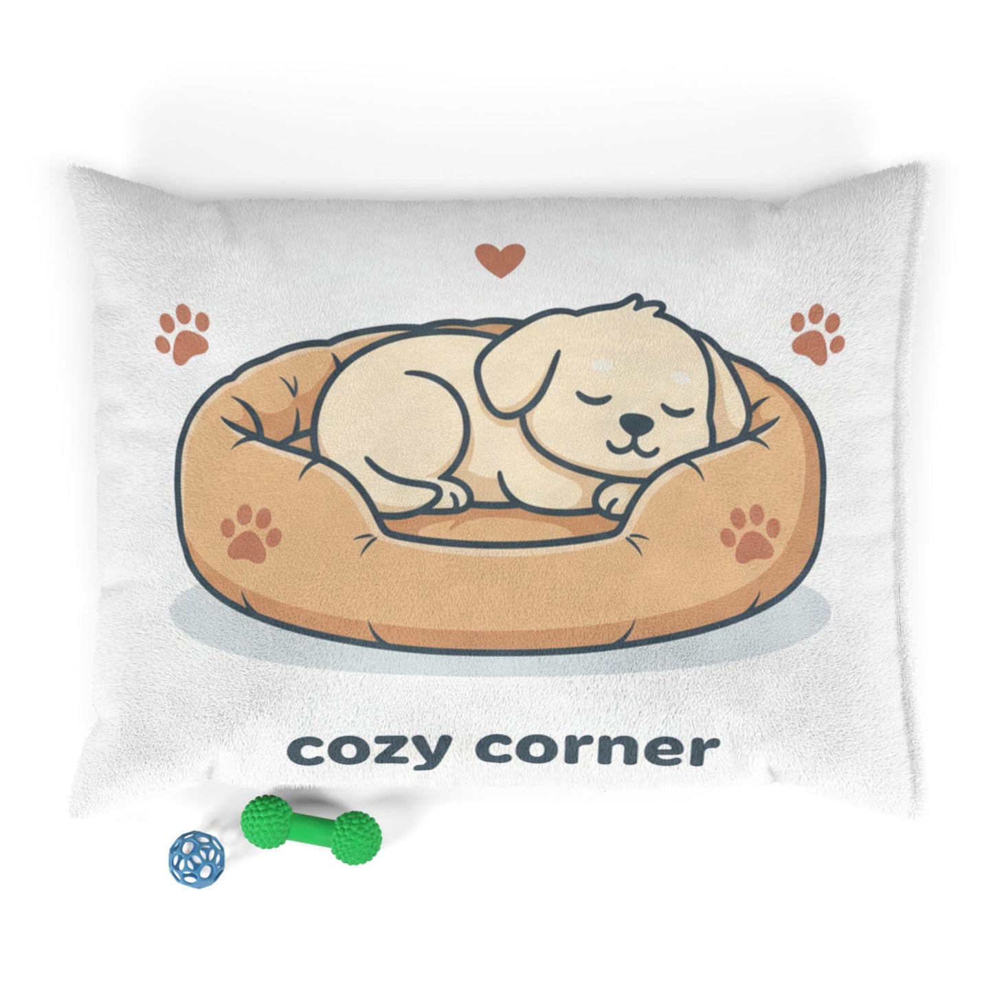 Cozy Corner Pet Bed — Soft Plush Dog & Cat Cushion with Sleeping Pup Graphic