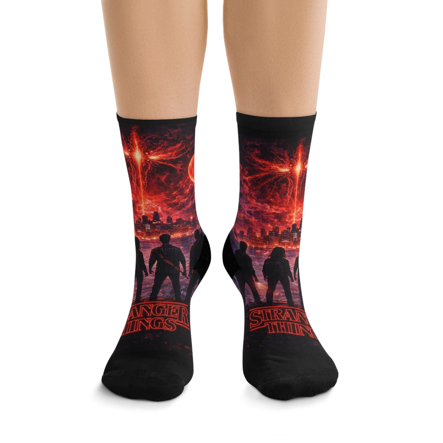 Stranger Things Inspired Recycled Poly Crew Socks — Retro Horror Sci‑Fi Design