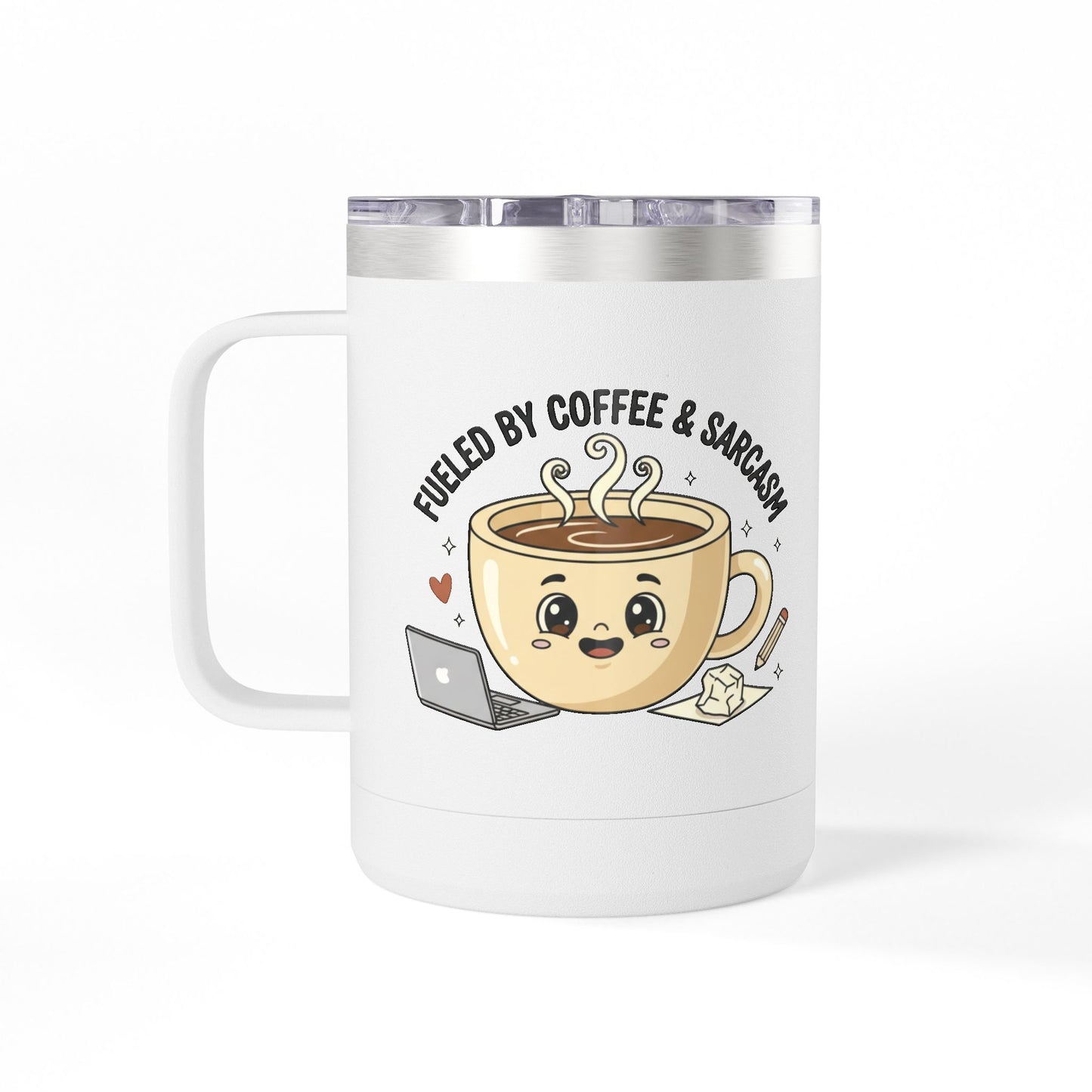 Mug — "Fueled by Coffee & Sarcasm" 15oz Travel Tumbler