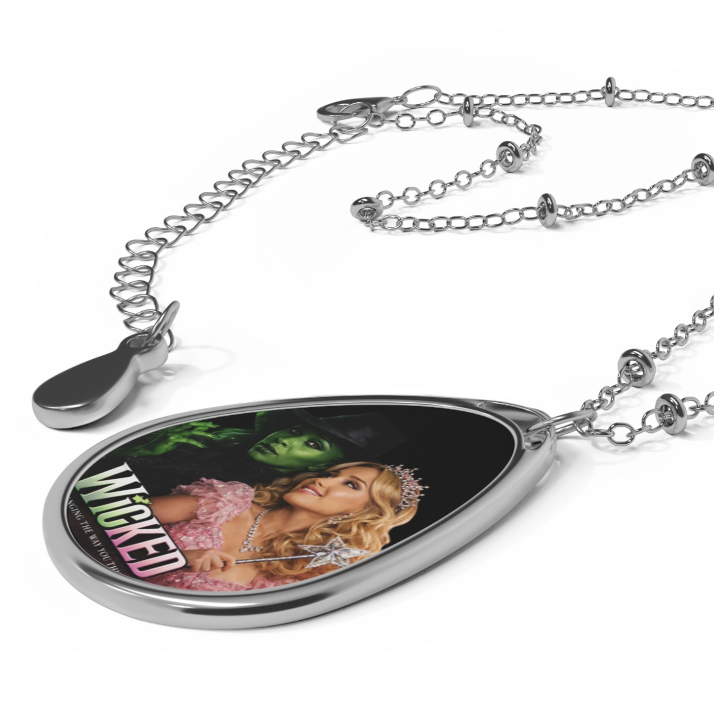 Wicked Musical Oval Pendant Necklace — Elphaba & Glinda Teardrop Locket