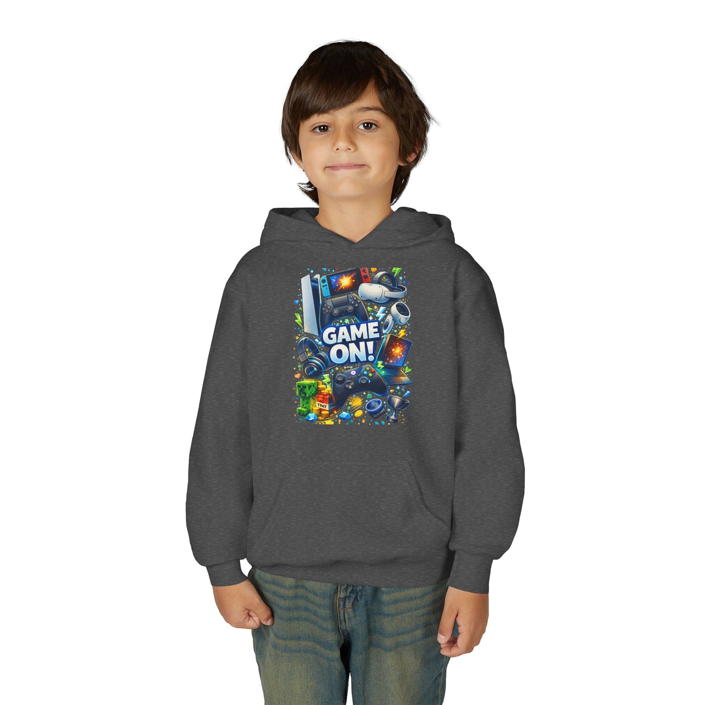 Youth Gaming Hoodie – 'Game On!' Video Game Controller & Console Graphic