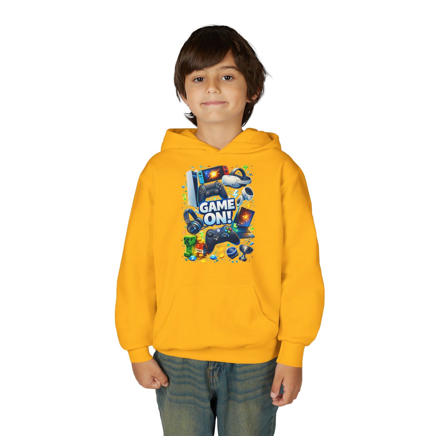 Youth Gaming Hoodie – 'Game On!' Video Game Controller & Console Graphic
