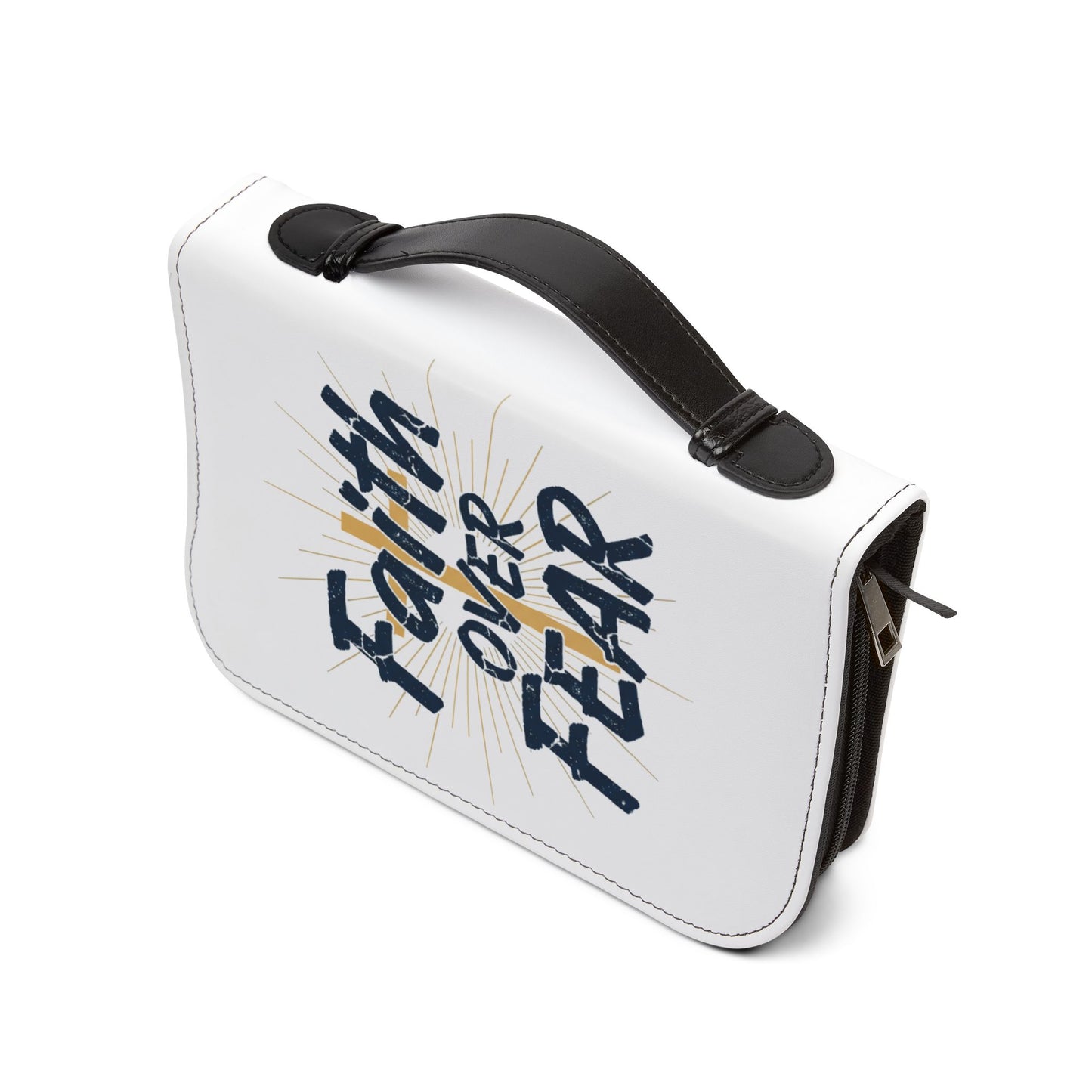 Bible Cover — "Faith Over Fear" Zippered Bible Case with Cross Design