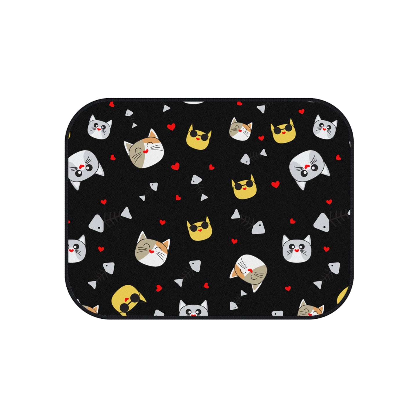 Cute Cat Faces Car Floor Mats (Set of 4) — Black Patterned Auto Mats