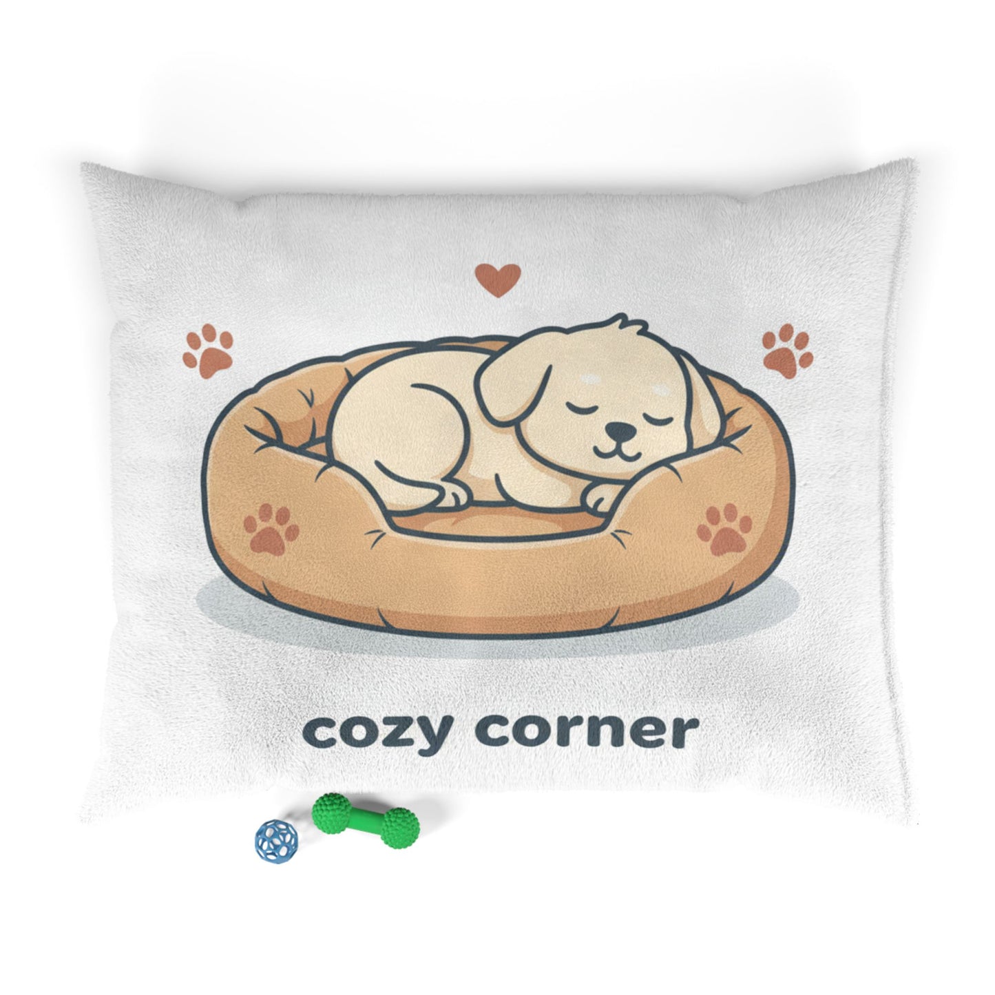 Cozy Corner Pet Bed — Soft Plush Dog & Cat Cushion with Sleeping Pup Graphic
