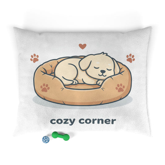 Cozy Corner Pet Bed — Soft Plush Dog & Cat Cushion with Sleeping Pup Graphic