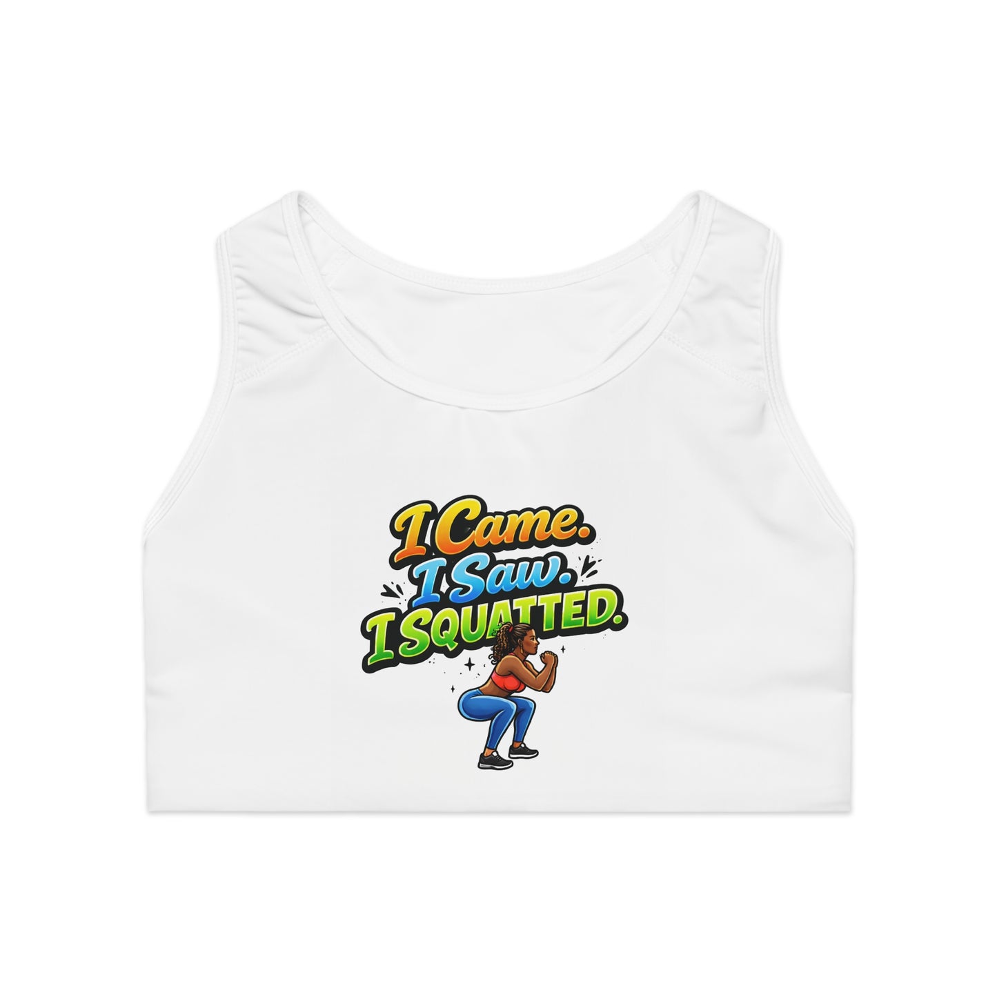 I Came I Saw I Squatted Sports Bra — Funny Workout Crop for Gym & Fitness Lovers