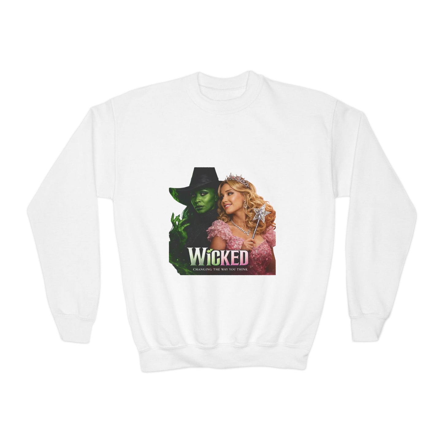 💚🩷Wicked  Musical Youth Crewneck Sweatshirt — Elphaba & Glinda Graphic