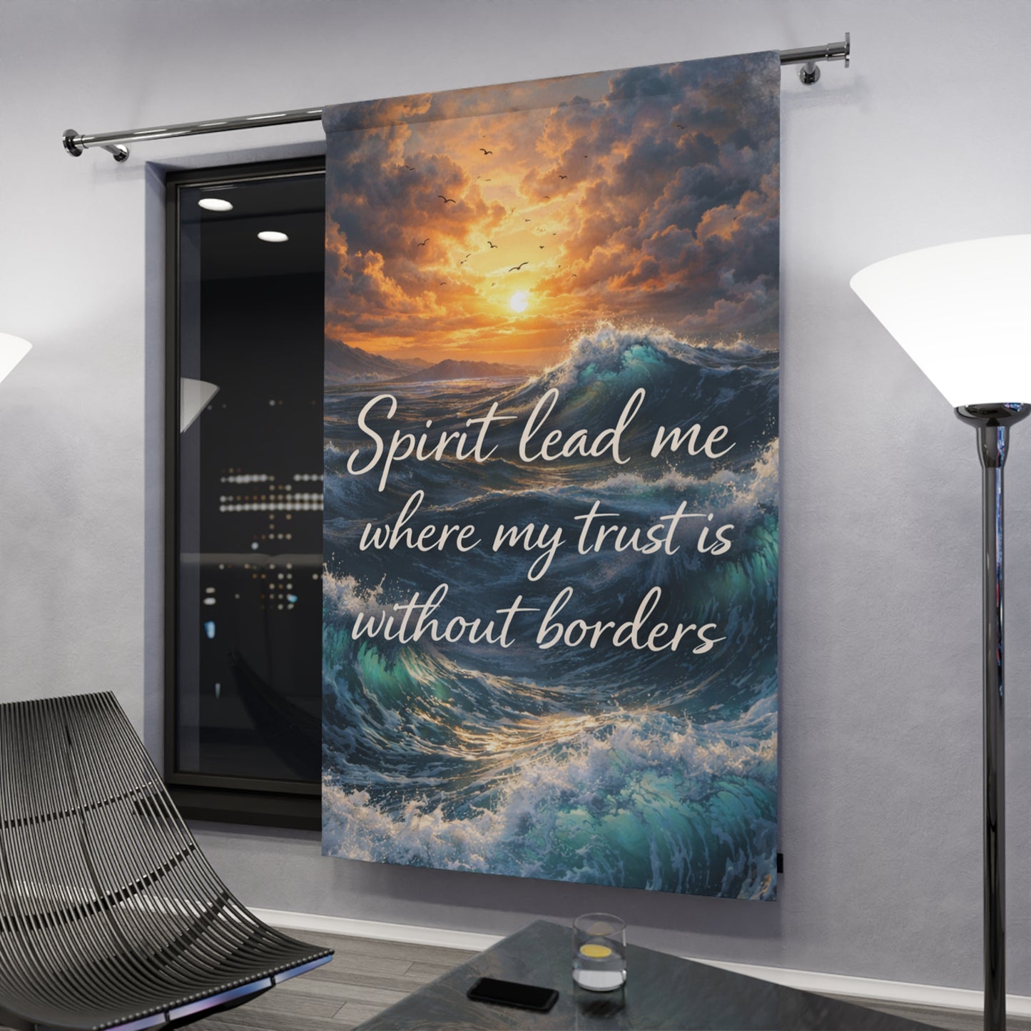 Inspirational Ocean Curtain — "Spirit Lead Me Where My Trust Is Without Borders"