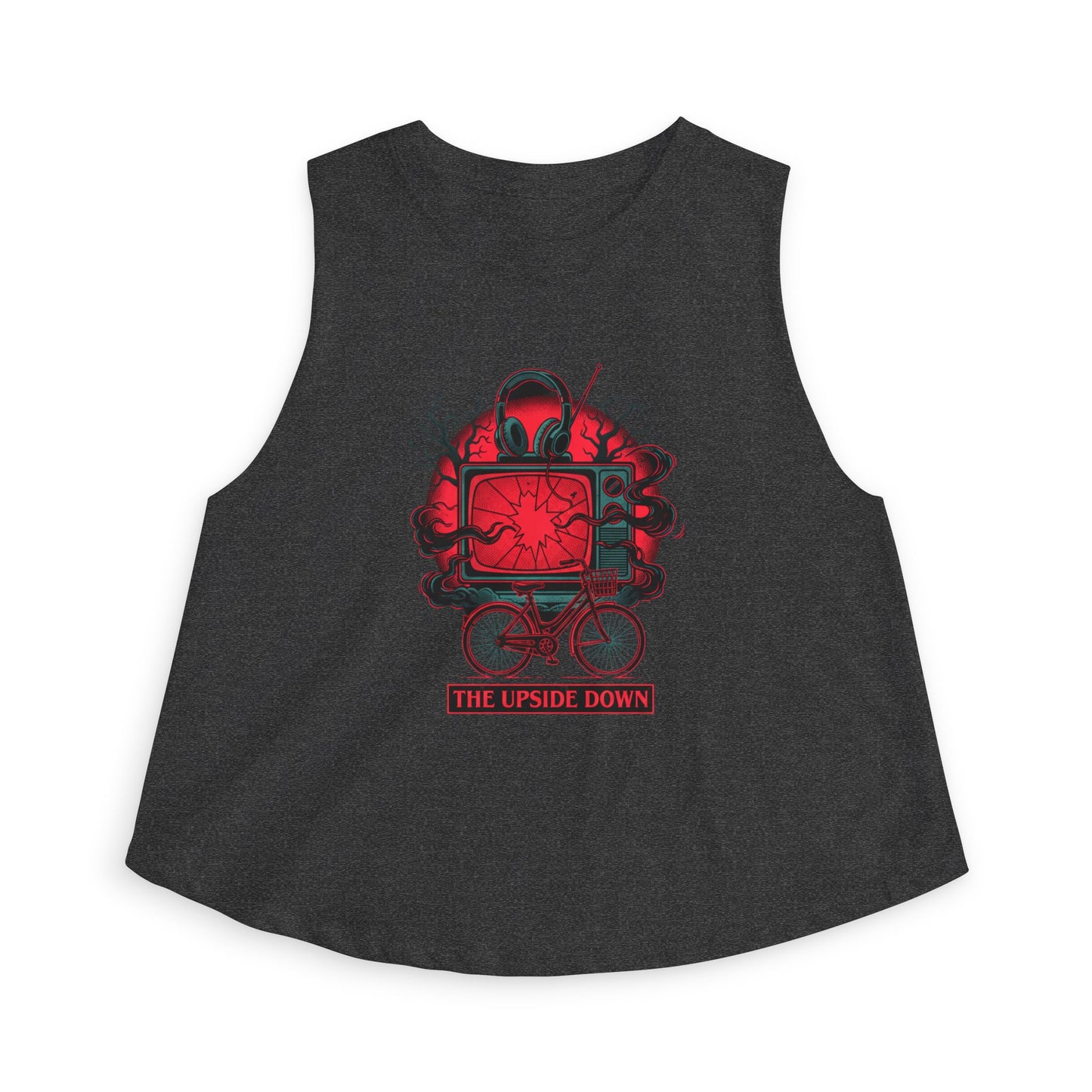 Women's Crop Top — Red Retro TV Bicycle Graphic "The Upside Down" Tank