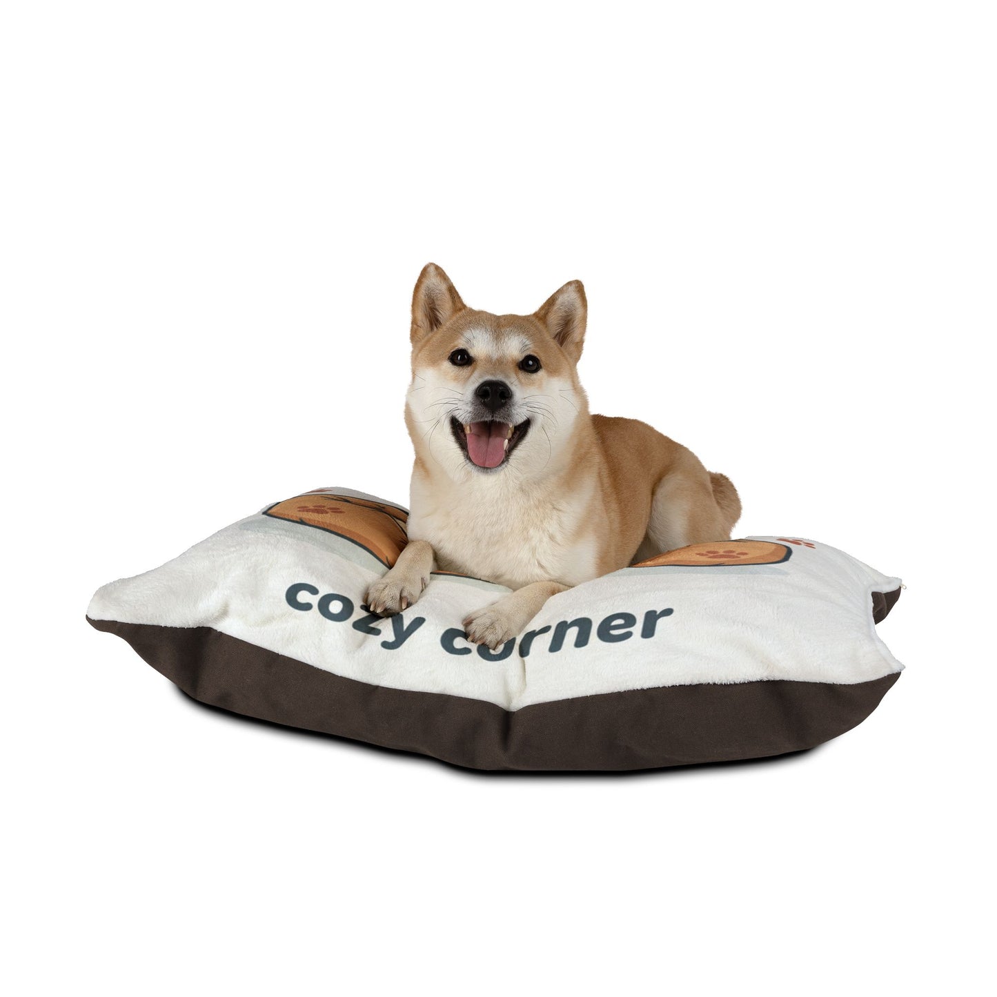 Cozy Corner Pet Bed — Soft Plush Dog & Cat Cushion with Sleeping Pup Graphic