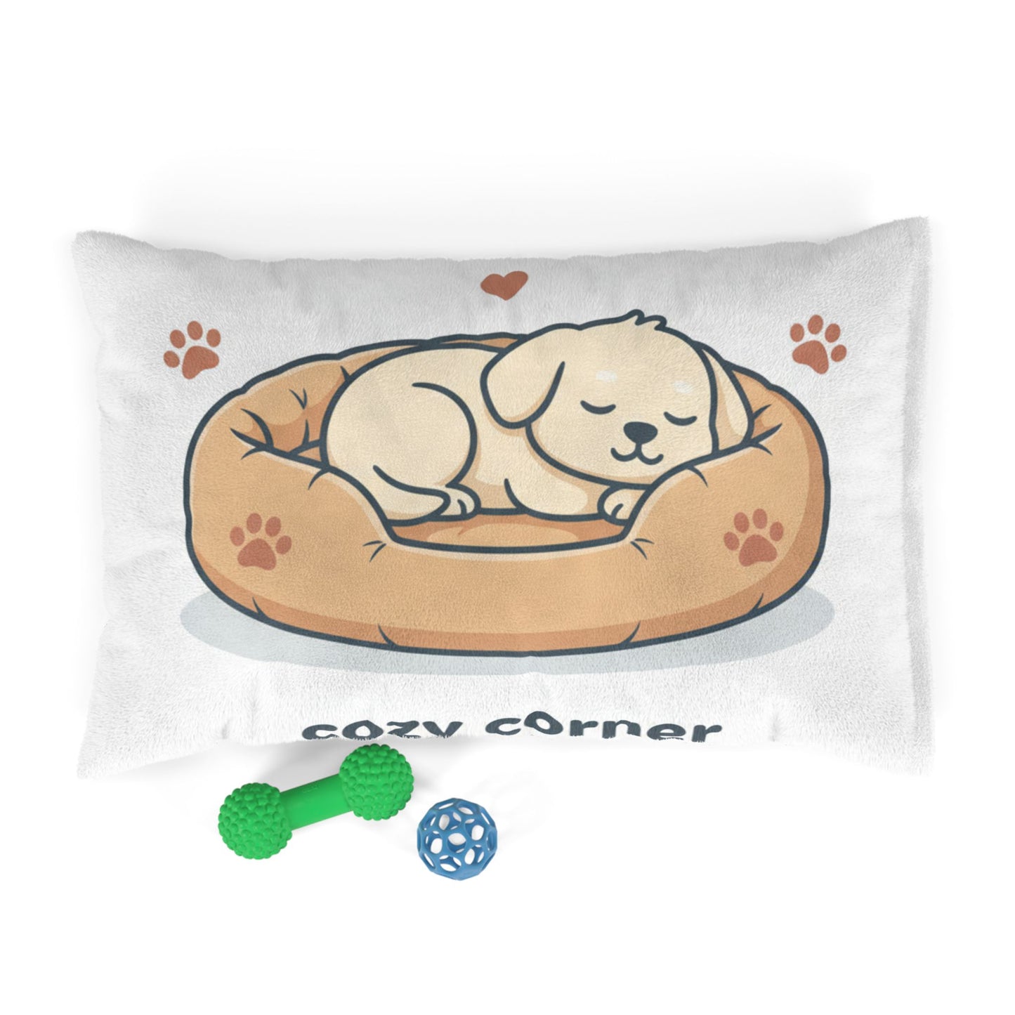 Cozy Corner Pet Bed — Soft Plush Dog & Cat Cushion with Sleeping Pup Graphic