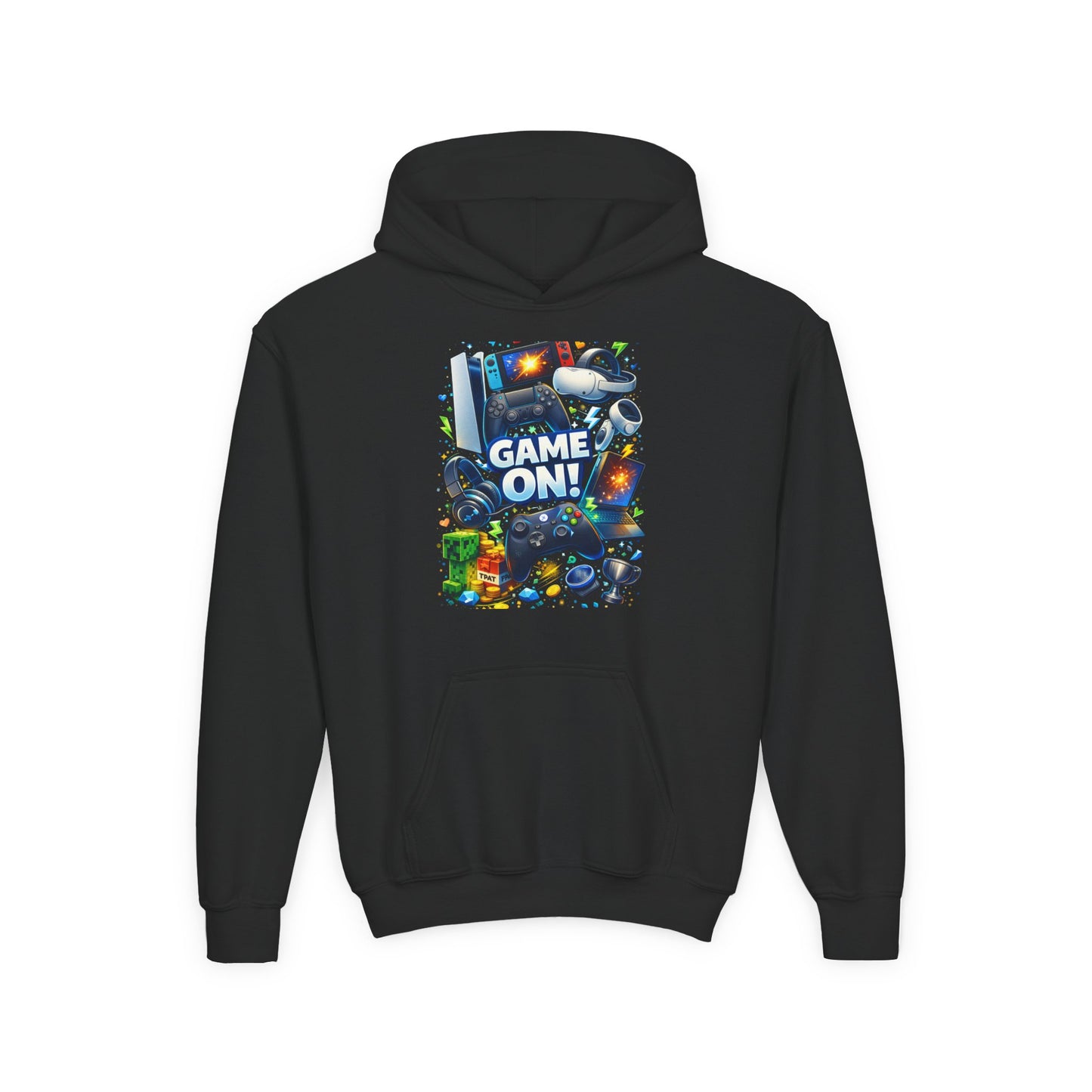 Youth Gaming Hoodie – 'Game On!' Video Game Controller & Console Graphic