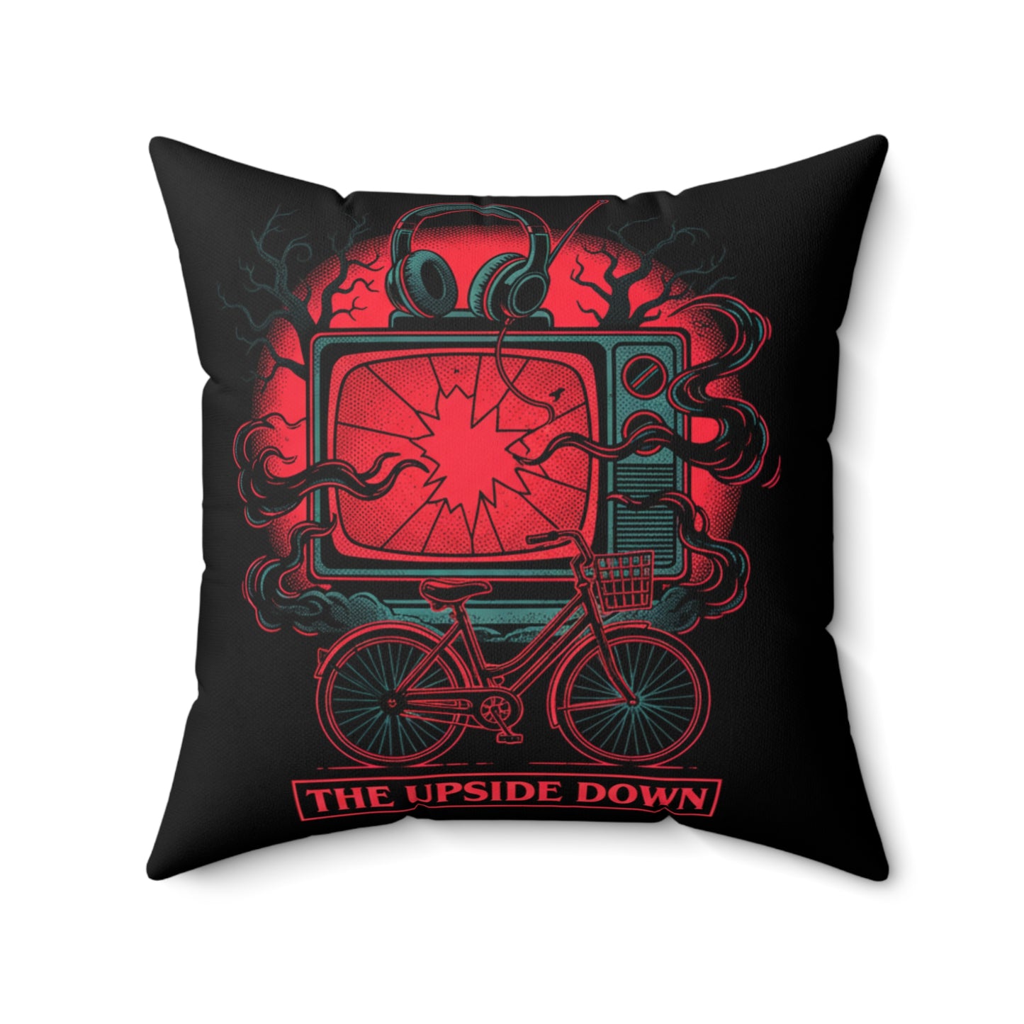Upside Down Retro TV Pillow — Stranger-Inspired Horror Decor