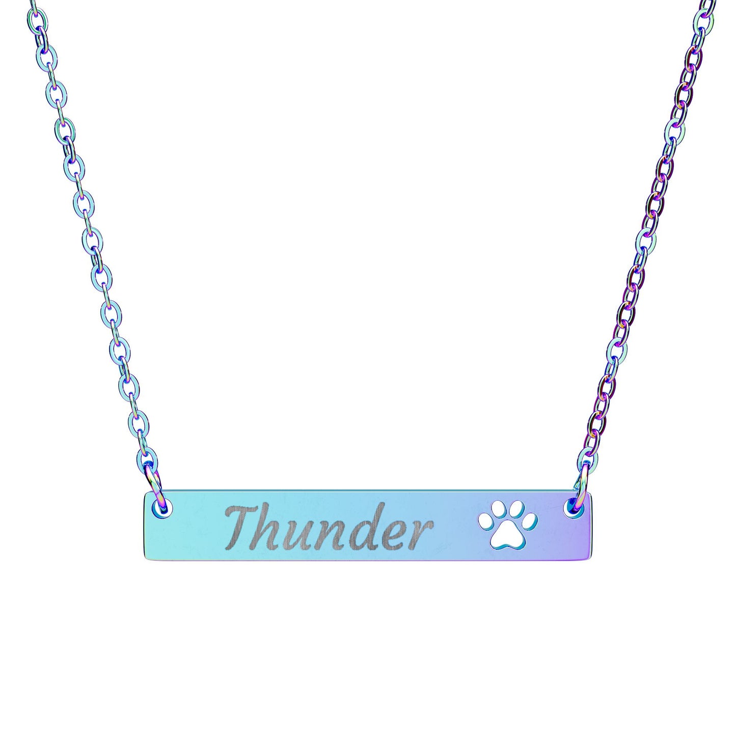 Engraved Paw Cutout Bar Necklace – Personalized Pet Name Jewelry