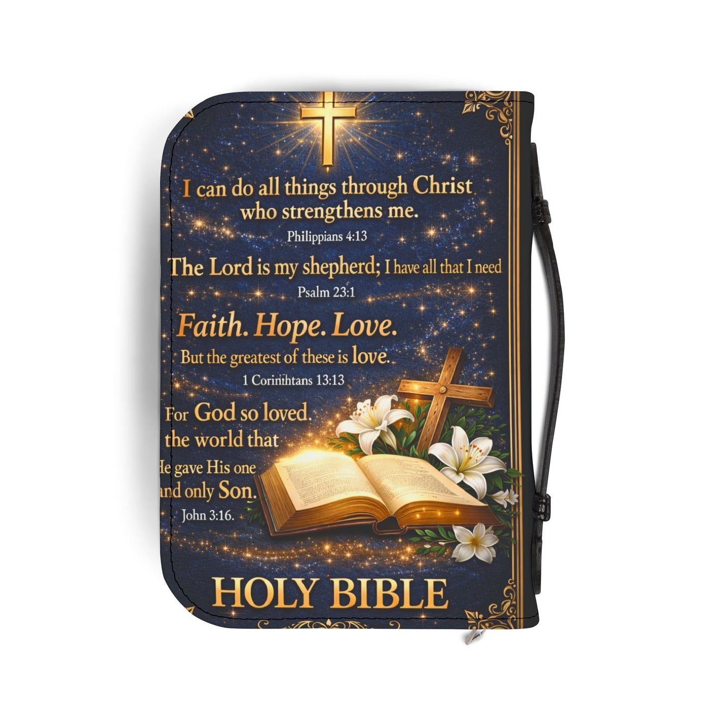 Bible Cover — "Faith Over Fear" Zippered Bible Case with Cross Design