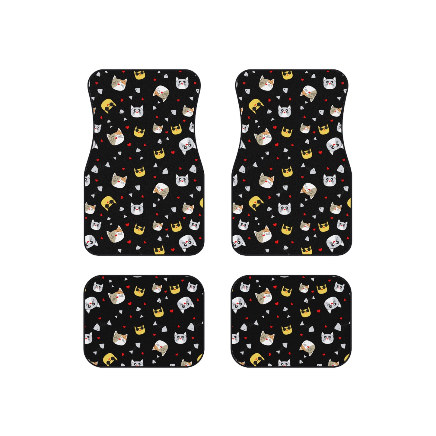 Cute Cat Faces Car Floor Mats (Set of 4) — Black Patterned Auto Mats