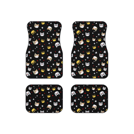 Cute Cat Faces Car Floor Mats (Set of 4) — Black Patterned Auto Mats