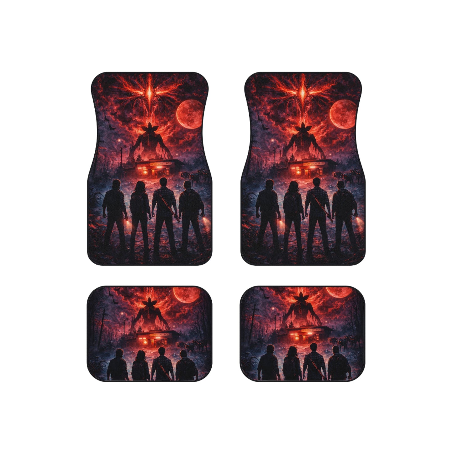 Car Mats — Stranger-Style Red Sky Horror Scene (Set of 4)