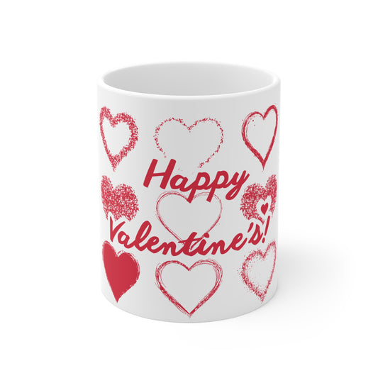 Valentine's Hearts 11oz Mug — "Happy Valentine's!" Romantic Coffee Cup