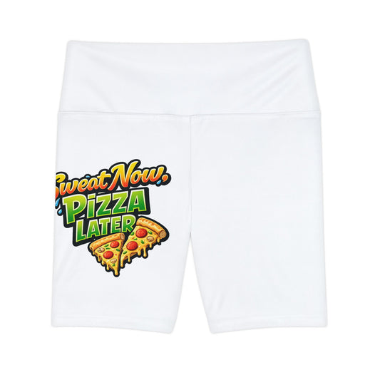 Workout Shorts — 'Went Now, Pizza Later' Graphic Activewear