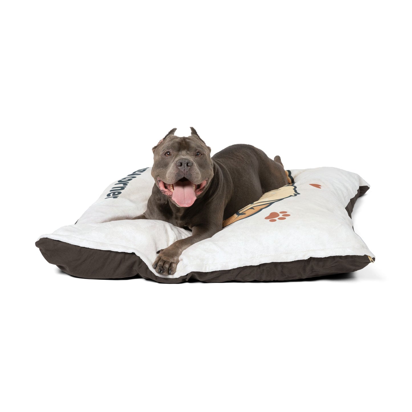 Cozy Corner Pet Bed — Soft Plush Dog & Cat Cushion with Sleeping Pup Graphic