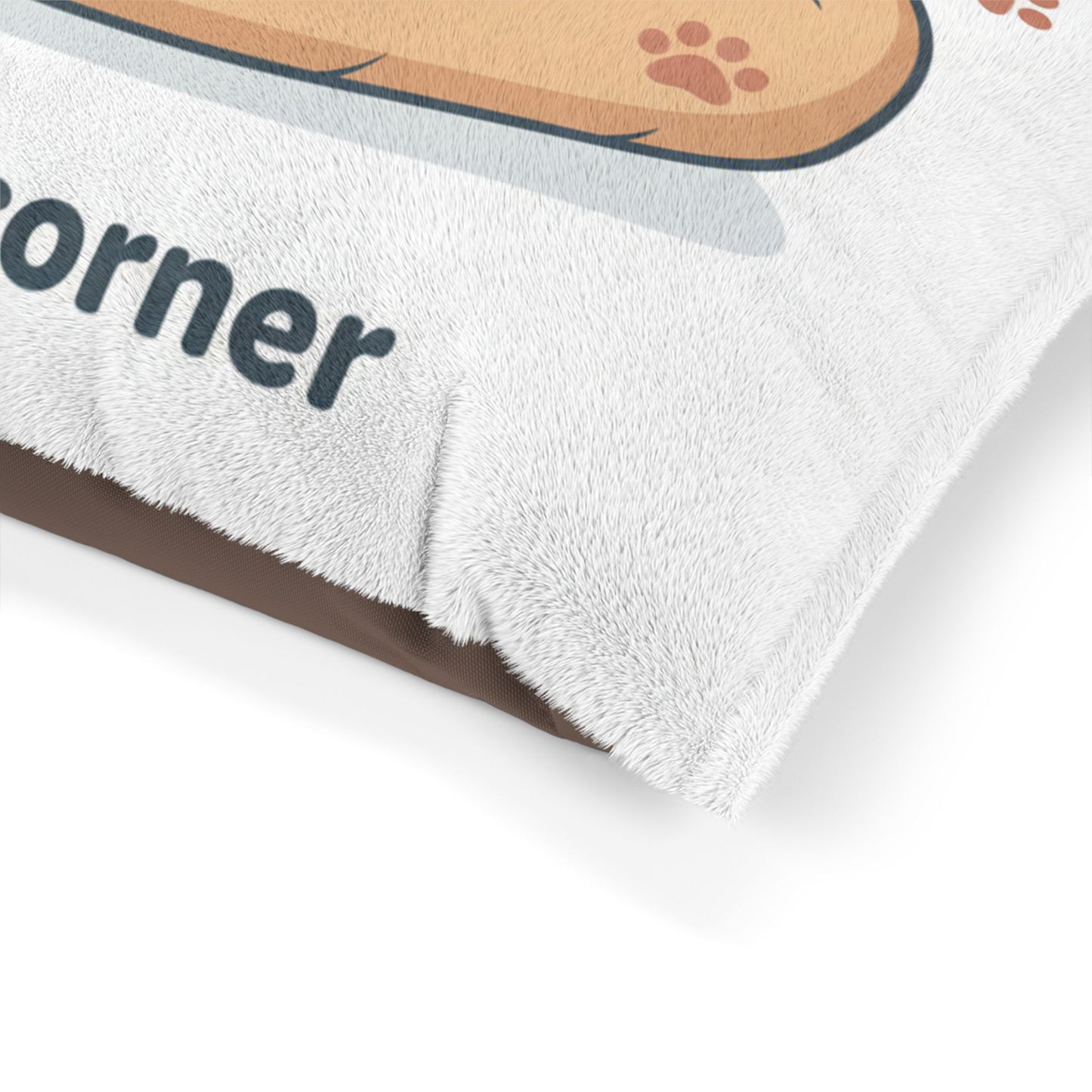Cozy Corner Pet Bed — Soft Plush Dog & Cat Cushion with Sleeping Pup Graphic