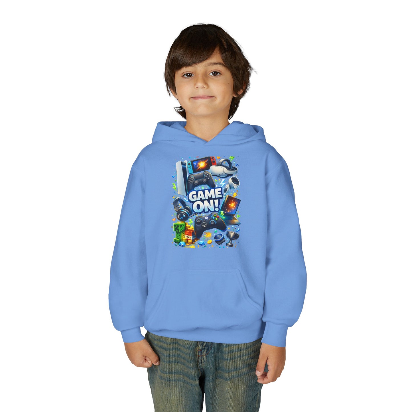 Youth Gaming Hoodie – 'Game On!' Video Game Controller & Console Graphic