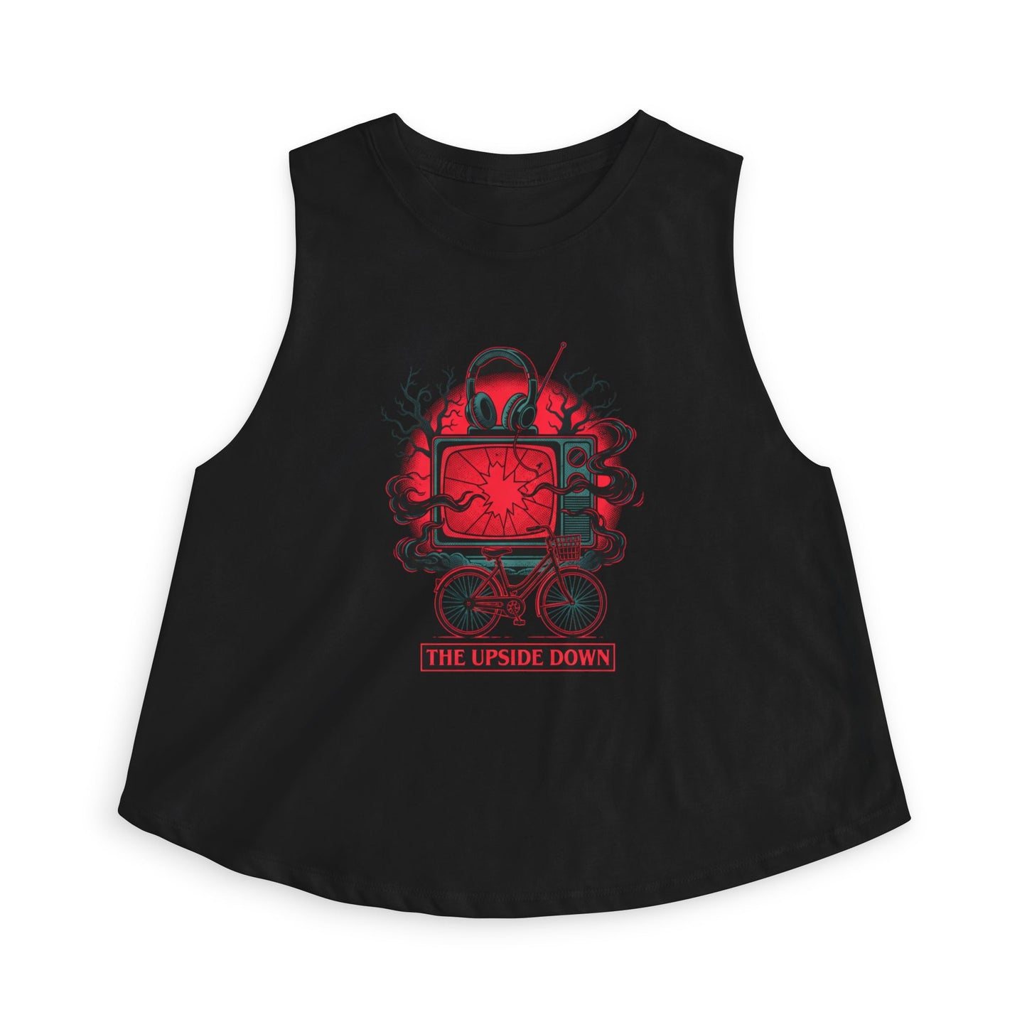 Women's Crop Top — Red Retro TV Bicycle Graphic "The Upside Down" Tank