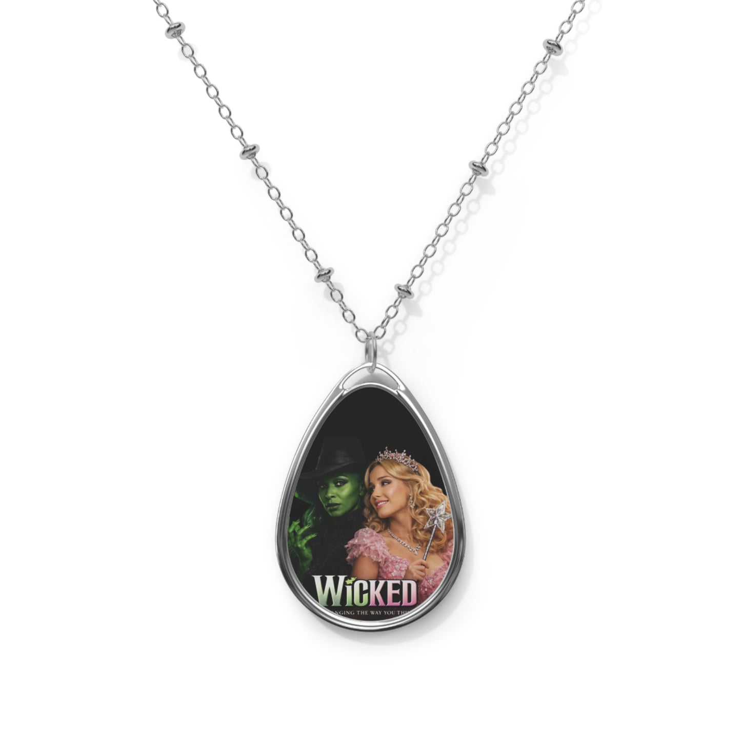 Wicked Musical Oval Pendant Necklace — Elphaba & Glinda Teardrop Locket