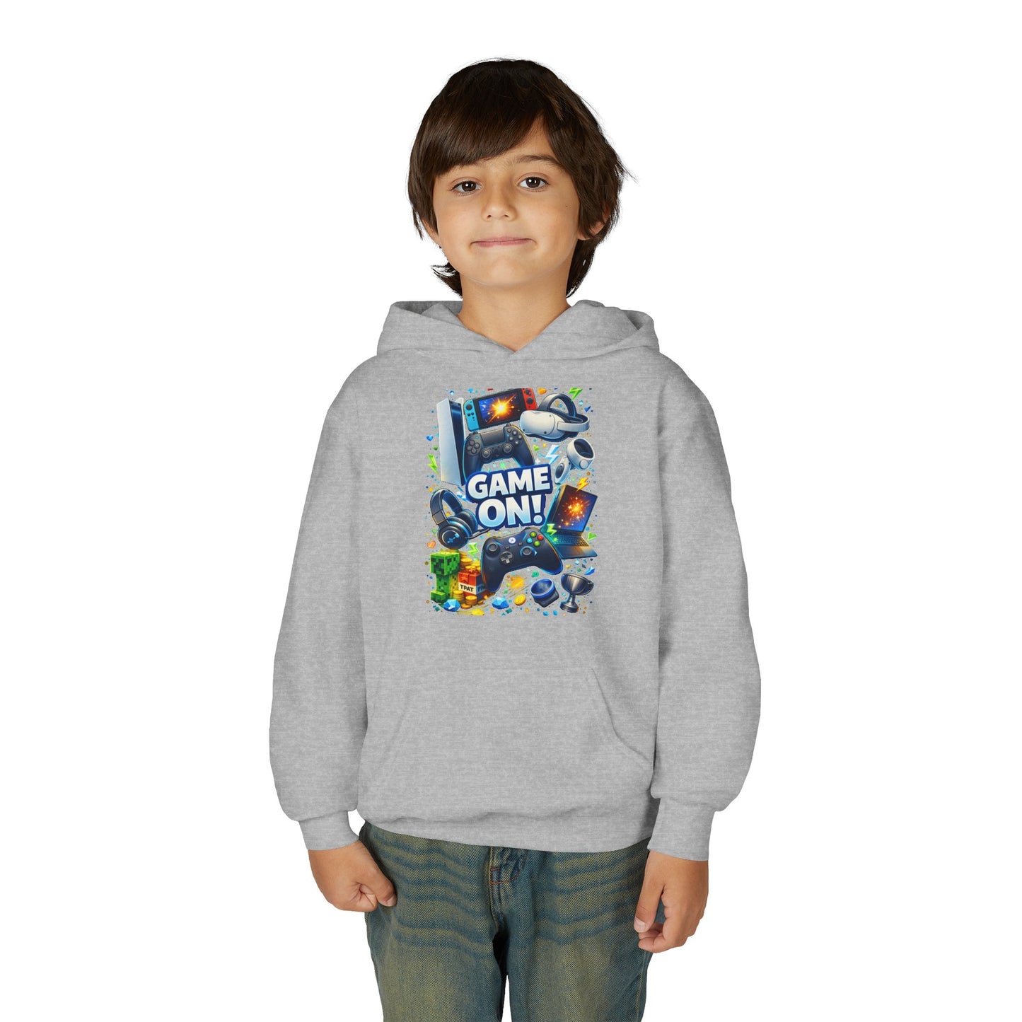 Youth Gaming Hoodie – 'Game On!' Video Game Controller & Console Graphic