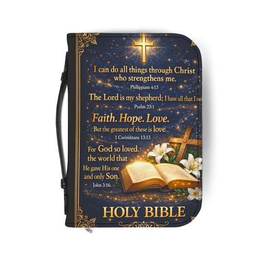 Bible Cover — "Faith Over Fear" Zippered Bible Case with Cross Design