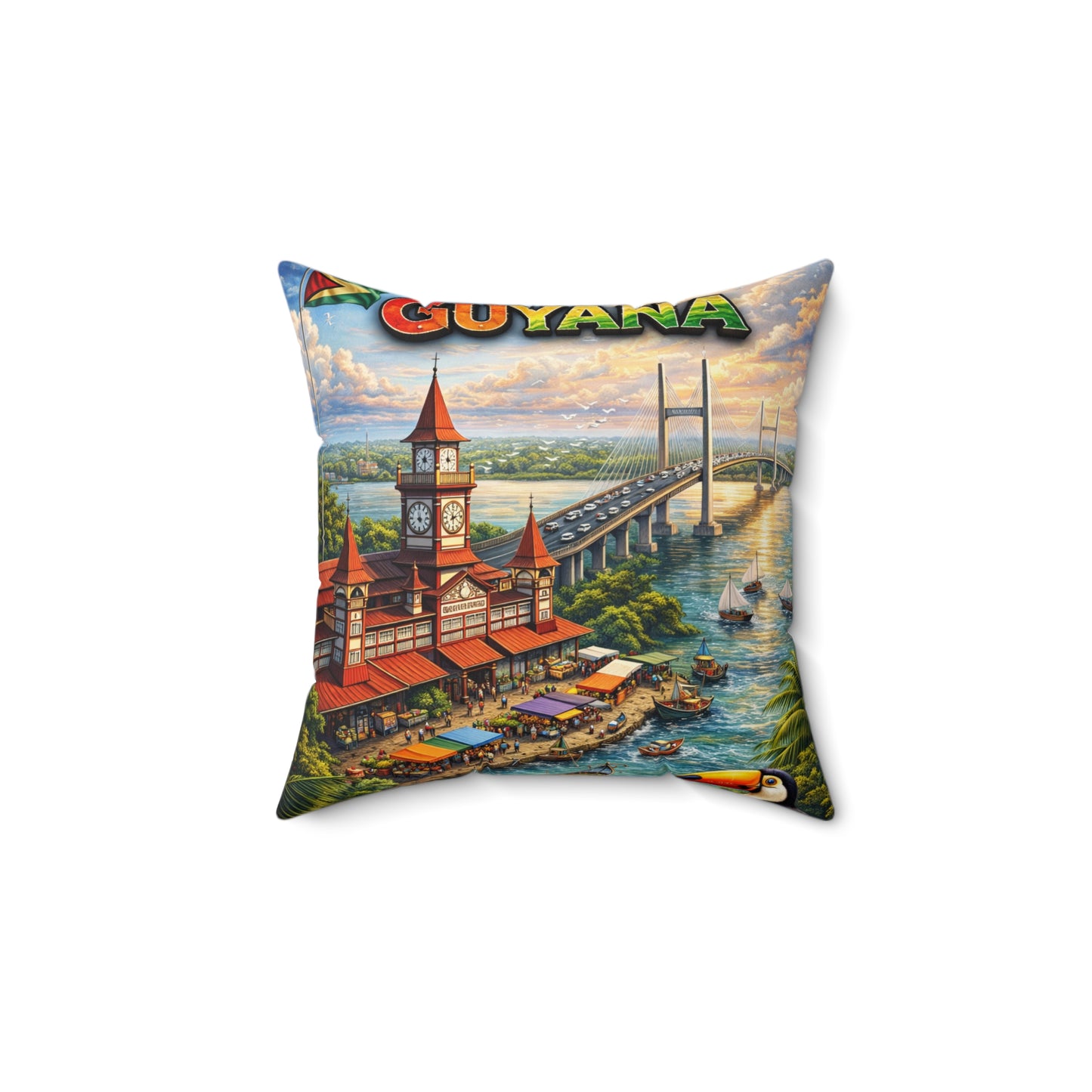 Guyana Travel Pillow — Stabroek Market & Demerara Bridge Decorative Throw Pillow