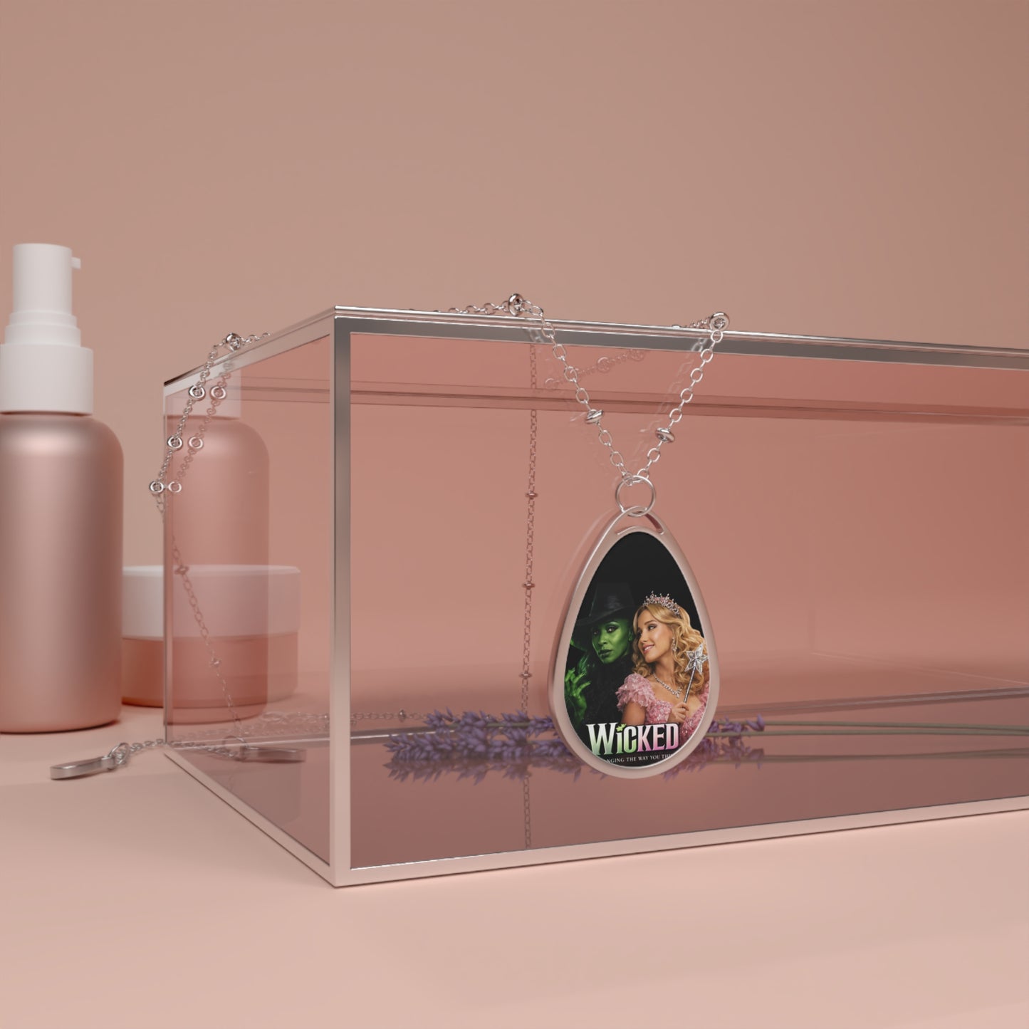 Wicked Musical Oval Pendant Necklace — Elphaba & Glinda Teardrop Locket
