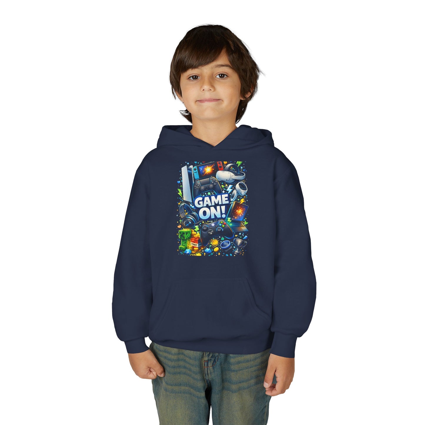 Youth Gaming Hoodie – 'Game On!' Video Game Controller & Console Graphic