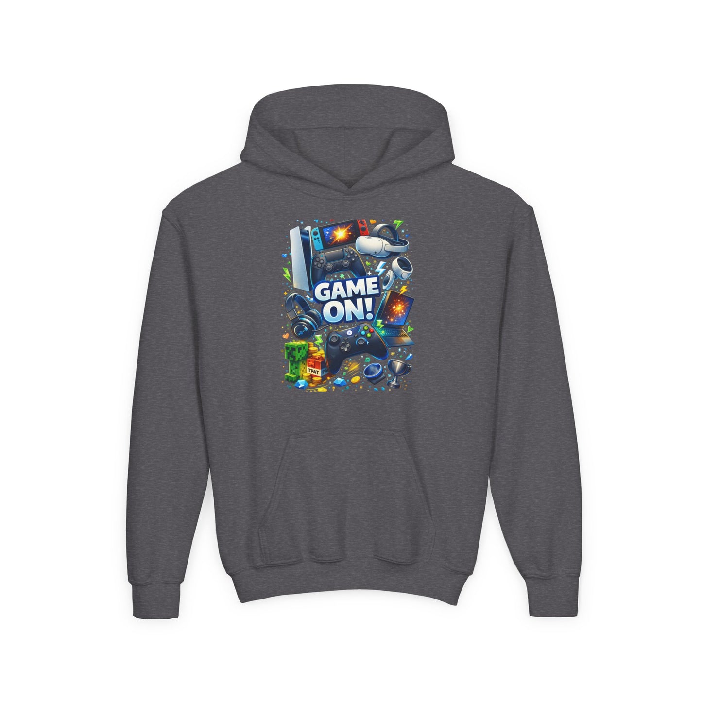 Youth Gaming Hoodie – 'Game On!' Video Game Controller & Console Graphic