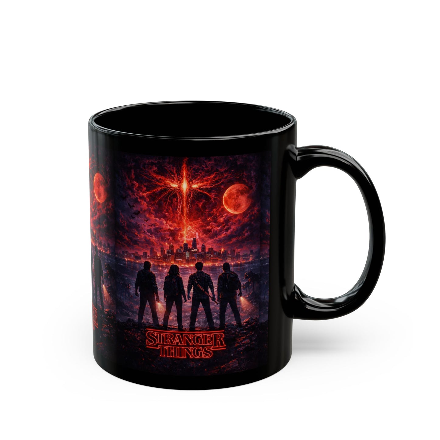 Stranger Things Black Mug – Retro Upside Down Red Poster Coffee Cup (11oz/15oz)