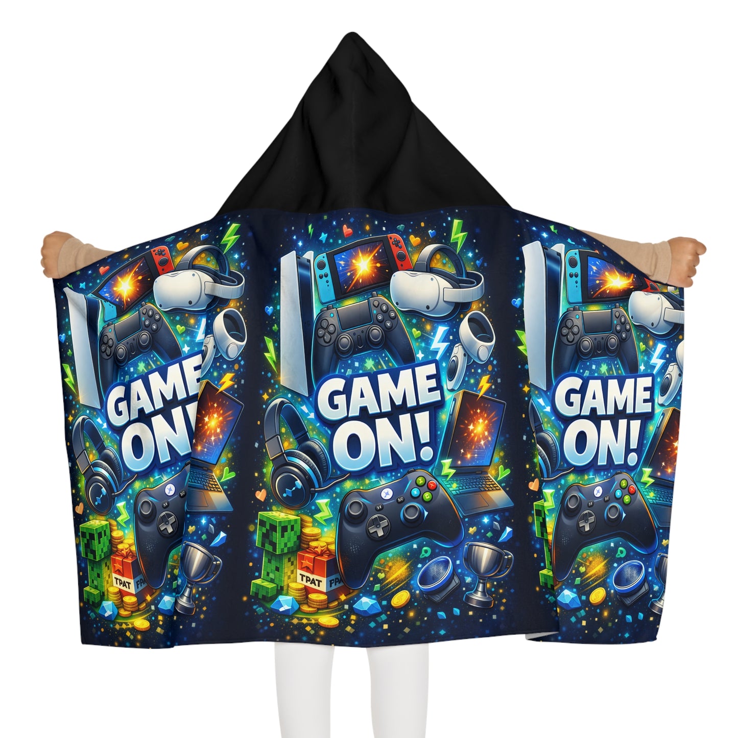 “Game on “Youth Hooded Towel -Beach & Bath Wrap